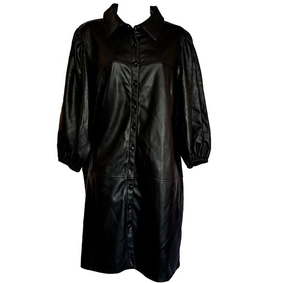 7 For All MANKIND faux leather SHIRT DRESS Sz Large SNAP BUTTONS STUNNING COND. - Picture 3 of 12